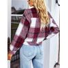 imageGihuo Womens Fashion Cropped Shacket Button Down Corduroy Shacket Jackets Casual Plaid Long Sleeve Crop Jackets TopsPlaid Wine