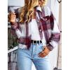imageGihuo Womens Fashion Cropped Shacket Button Down Corduroy Shacket Jackets Casual Plaid Long Sleeve Crop Jackets TopsPlaid Wine