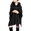 imageGihuo Womens Luxury Batwing Sleeve Faux Fur Hooded Cloak Poncho Sweater CapeBlack
