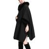 imageGihuo Womens Luxury Batwing Sleeve Faux Fur Hooded Cloak Poncho Sweater CapeBlack