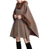 imageGihuo Womens Luxury Batwing Sleeve Faux Fur Hooded Cloak Poncho Sweater CapeCoffee