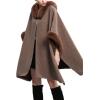 imageGihuo Womens Luxury Batwing Sleeve Faux Fur Hooded Cloak Poncho Sweater CapeCoffee