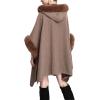 imageGihuo Womens Luxury Batwing Sleeve Faux Fur Hooded Cloak Poncho Sweater CapeCoffee