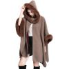 imageGihuo Womens Luxury Batwing Sleeve Faux Fur Hooded Cloak Poncho Sweater CapeCoffee