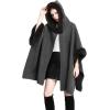 imageGihuo Womens Luxury Batwing Sleeve Faux Fur Hooded Cloak Poncho Sweater CapeGray
