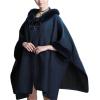 imageGihuo Womens Luxury Batwing Sleeve Faux Fur Hooded Cloak Poncho Sweater CapeNavy