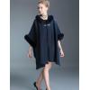 imageGihuo Womens Luxury Batwing Sleeve Faux Fur Hooded Cloak Poncho Sweater CapeNavy