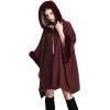 imageGihuo Womens Luxury Batwing Sleeve Faux Fur Hooded Cloak Poncho Sweater CapeWine