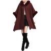 imageGihuo Womens Luxury Batwing Sleeve Faux Fur Hooded Cloak Poncho Sweater CapeWine