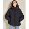 imageGihuo Womens Puffer Jacket Full Zip Quilted Hooded Bubble Coats Padded Jacket Long Sleeve Winter Warm Coat PocketBlack