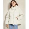 imageGihuo Womens Puffer Jacket Full Zip Quilted Hooded Bubble Coats Padded Jacket Long Sleeve Winter Warm Coat PocketWhite