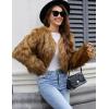 imageGihuo Womens Winter Cropped Faux Fur Coat Long Sleeve Open Front Cardigan Fleece Jackets Shaggy Parka OuterwearBrown