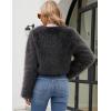 imageGihuo Womens Winter Cropped Faux Fur Coat Long Sleeve Open Front Cardigan Fleece Jackets Shaggy Parka OuterwearGrey