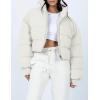 imageGihuo Womens Winter Puffer Jacket Cropped Lightweight Zip Up Padded Coat Oversized Stand Collar Short Quilted JacketsBeige