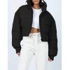 imageGihuo Womens Winter Puffer Jacket Cropped Lightweight Zip Up Padded Coat Oversized Stand Collar Short Quilted JacketsBlack