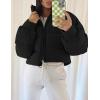 imageGihuo Womens Winter Puffer Jacket Cropped Lightweight Zip Up Padded Coat Oversized Stand Collar Short Quilted JacketsBlack