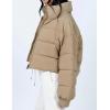 imageGihuo Womens Winter Puffer Jacket Cropped Lightweight Zip Up Padded Coat Oversized Stand Collar Short Quilted JacketsKhaki