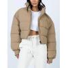 imageGihuo Womens Winter Puffer Jacket Cropped Lightweight Zip Up Padded Coat Oversized Stand Collar Short Quilted JacketsKhaki