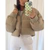 imageGihuo Womens Winter Puffer Jacket Cropped Lightweight Zip Up Padded Coat Oversized Stand Collar Short Quilted JacketsKhaki