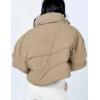 imageGihuo Womens Winter Puffer Jacket Cropped Lightweight Zip Up Padded Coat Oversized Stand Collar Short Quilted JacketsKhaki