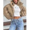 imageGihuo Womens Winter Puffer Jacket Cropped Lightweight Zip Up Padded Coat Oversized Stand Collar Short Quilted JacketsKhaki