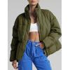 imageGihuo Womens Winter Warm Puffer Jacket Stand Collar Baggy Zip Up Short Quilted Jacket OuterwearArmygreen