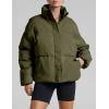 imageGihuo Womens Winter Warm Puffer Jacket Stand Collar Baggy Zip Up Short Quilted Jacket OuterwearArmygreen