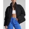 imageGihuo Womens Winter Warm Puffer Jacket Stand Collar Baggy Zip Up Short Quilted Jacket OuterwearBlack
