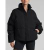 imageGihuo Womens Winter Warm Puffer Jacket Stand Collar Baggy Zip Up Short Quilted Jacket OuterwearBlack