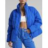 imageGihuo Womens Winter Warm Puffer Jacket Stand Collar Baggy Zip Up Short Quilted Jacket OuterwearBlue