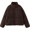 imageGihuo Womens Winter Warm Puffer Jacket Stand Collar Baggy Zip Up Short Quilted Jacket OuterwearBrown