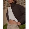 imageGihuo Womens Winter Warm Puffer Jacket Stand Collar Baggy Zip Up Short Quilted Jacket OuterwearBrown