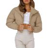 imageGihuo Women s Cropped Puffer Jacket Padded Long Sleeve Bubble Coats Winter Warm Puffy OuterwearKhaki