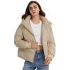 imageGihuo Womens Crop Hooded Puffer Jacket Zip Up Winter Quilted Warm Short Jacket OuterwearKhaki