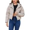 imageGihuo Womens Cropped Puffer Jacket Zip Up Hooded Quilted Jackets Winter Short Padded Coat OuterwearBeige