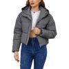 imageGihuo Womens Cropped Puffer Jacket Zip Up Hooded Quilted Jackets Winter Short Padded Coat OuterwearDarkgrey