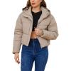 imageGihuo Womens Cropped Puffer Jacket Zip Up Hooded Quilted Jackets Winter Short Padded Coat OuterwearKhaki