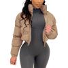 imageGihuo Womens Cropped Puffer Jacket Zip Up Winter Short Quilted Jackets Bubble CoatKhaki