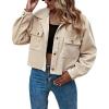 imageGihuo Womens Fashion Cropped Shacket Button Down Corduroy Shacket Jackets Casual Plaid Long Sleeve Crop Jackets TopsApricot