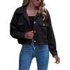 imageGihuo Womens Fashion Cropped Shacket Button Down Corduroy Shacket Jackets Casual Plaid Long Sleeve Crop Jackets TopsBlack