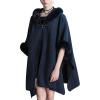 imageGihuo Womens Luxury Batwing Sleeve Faux Fur Hooded Cloak Poncho Sweater CapeNavy