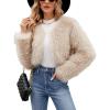 imageGihuo Womens Winter Cropped Faux Fur Coat Long Sleeve Open Front Cardigan Fleece Jackets Shaggy Parka OuterwearApricot