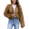 imageGihuo Womens Winter Cropped Faux Fur Coat Long Sleeve Open Front Cardigan Fleece Jackets Shaggy Parka OuterwearBrown