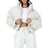 imageGihuo Womens Winter Puffer Jacket Cropped Lightweight Zip Up Padded Coat Oversized Stand Collar Short Quilted JacketsBeige