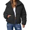 imageGihuo Womens Winter Warm Puffer Jacket Stand Collar Baggy Zip Up Short Quilted Jacket OuterwearBlack
