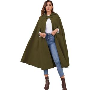 imageGihuo Cape Poncho Womens Hooded Maxi Cloak Coat Winter Warm Long Cloak Cosplay Costumes OuterwearArmy Green