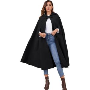 imageGihuo Cape Poncho Womens Hooded Maxi Cloak Coat Winter Warm Long Cloak Cosplay Costumes OuterwearBlack