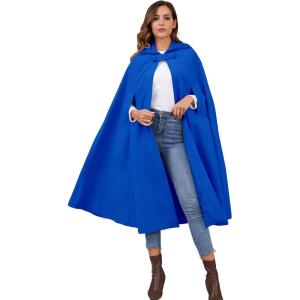 imageGihuo Cape Poncho Womens Hooded Maxi Cloak Coat Winter Warm Long Cloak Cosplay Costumes OuterwearBlue