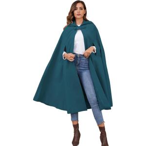 imageGihuo Cape Poncho Womens Hooded Maxi Cloak Coat Winter Warm Long Cloak Cosplay Costumes OuterwearDarkblue