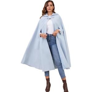 imageGihuo Cape Poncho Womens Hooded Maxi Cloak Coat Winter Warm Long Cloak Cosplay Costumes OuterwearLightblue